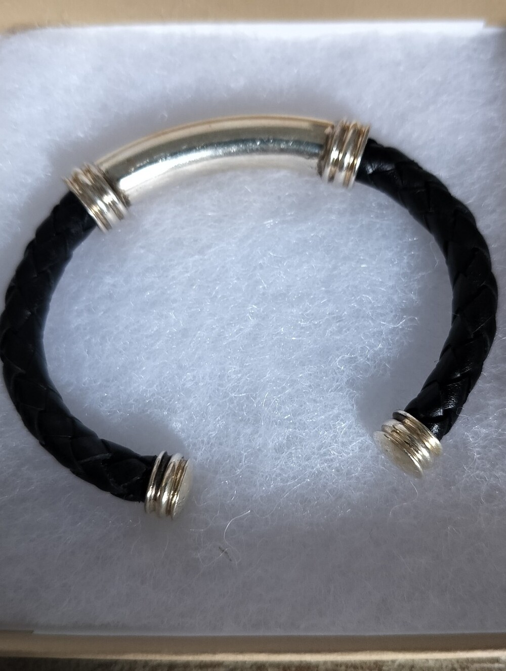 Joseph Espi Sterling Silver Black Braided Leather Cuff Bracelet